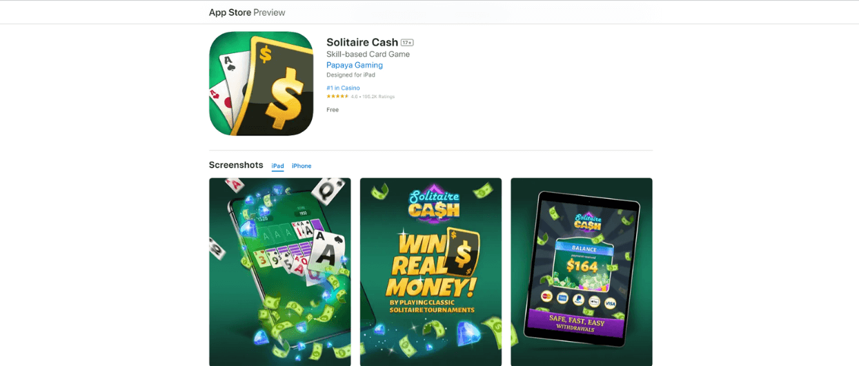 Solitaire Cash game app that pay money